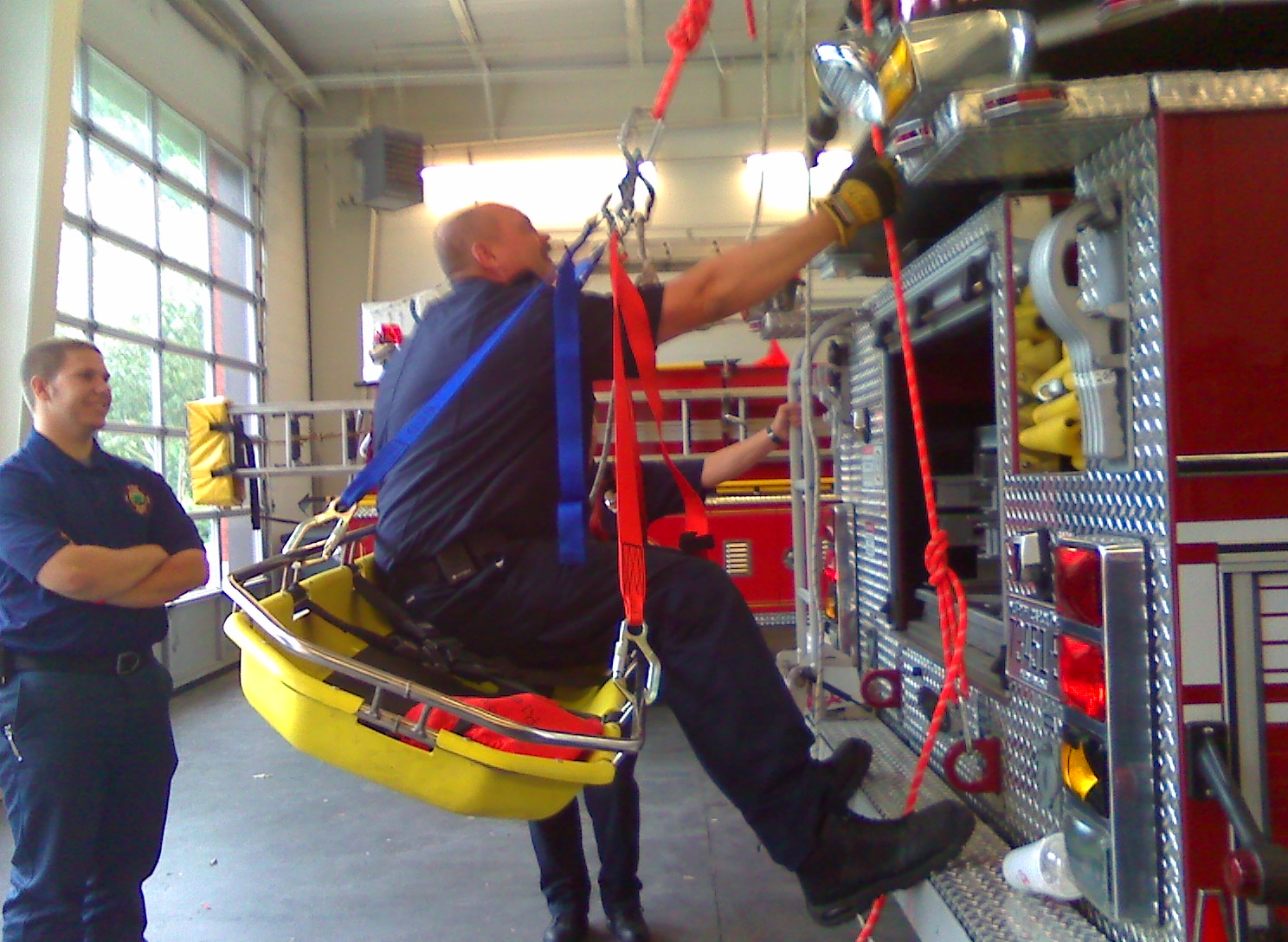fire dept training with patient basket