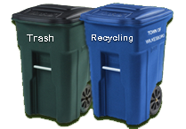 blue cart is for recycling - green cart is for trash